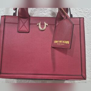 True Religion Red Leather Tote Crossbody Handbag